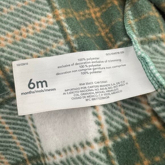 Carter’s reindeer fleece zip footie onesie green tan brown plaid - Picture 6 of 6